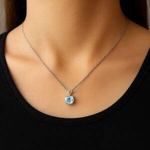 Sterling Silver Sky Blue Topaz Heart Pendant Necklace 1ct 18" Box Chain New VVS